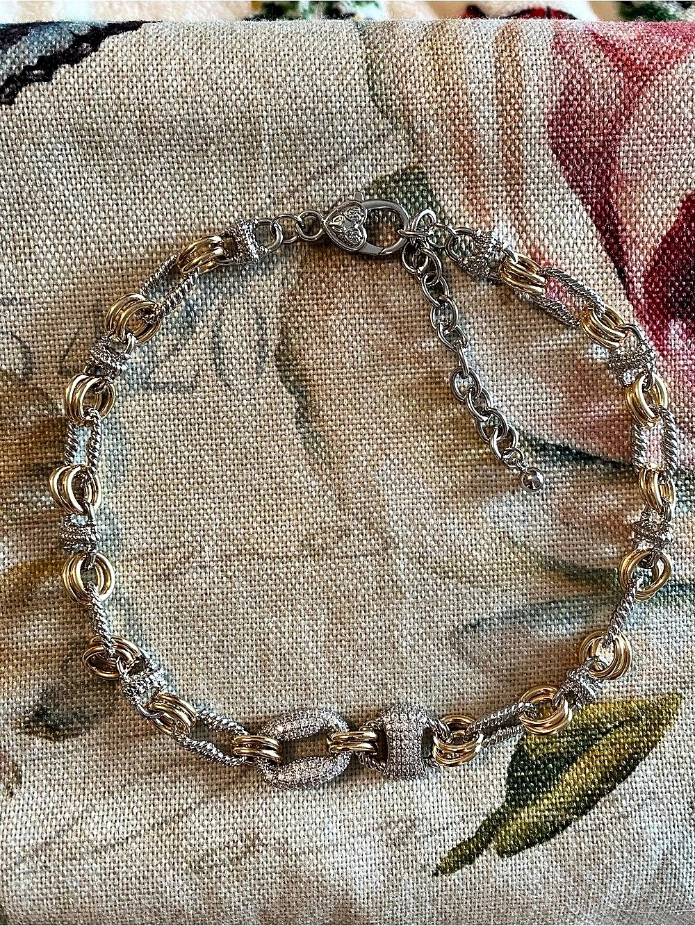 Two-Tone Link Necklace With Pave Stones